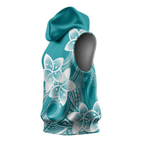 Polynesian Plumeria Flowers Tribal Sleeveless Hoodie Pacific Tattoo Teal Style LT9 - Polynesian Pride