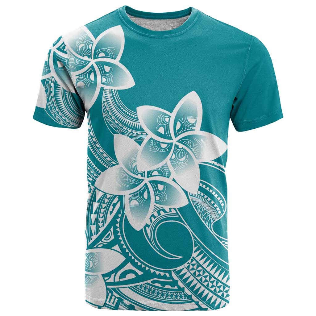 Polynesian Plumeria Flowers Tribal T Shirt Pacific Tattoo Teal Style LT9 Teal - Polynesian Pride