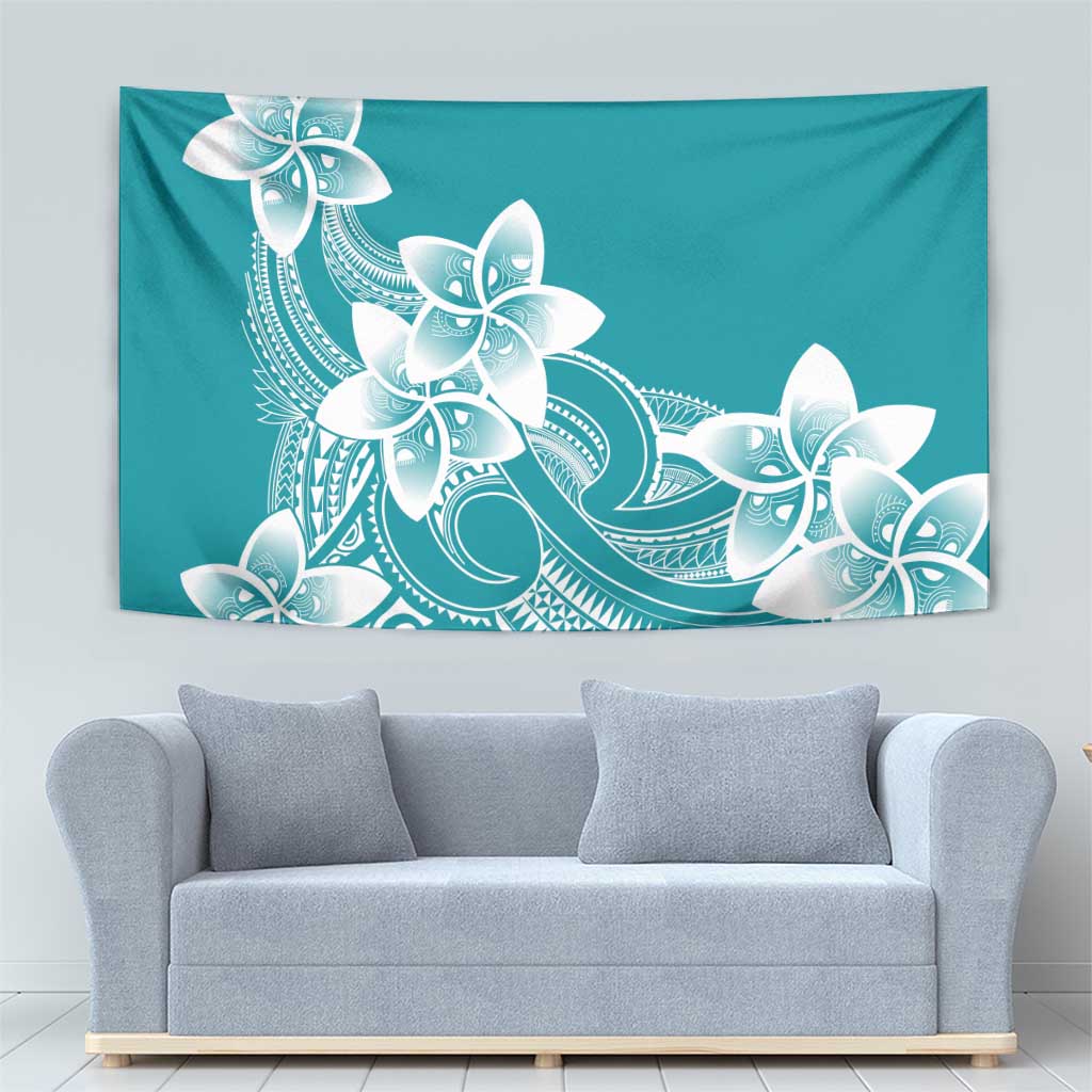 Polynesian Plumeria Flowers Tribal Tapestry Pacific Tattoo Teal Style - Polynesian Pride