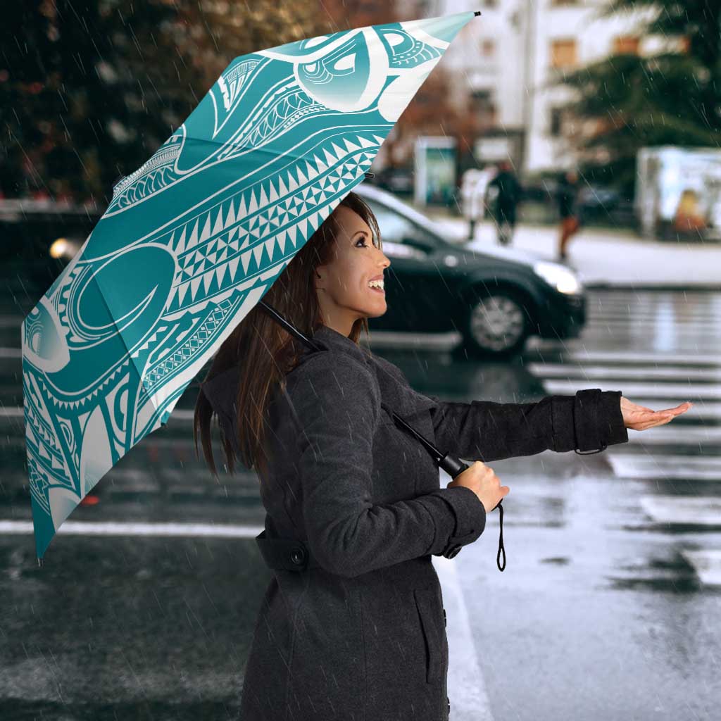 Polynesian Plumeria Flowers Tribal Umbrella Pacific Tattoo Teal Style - Polynesian Pride