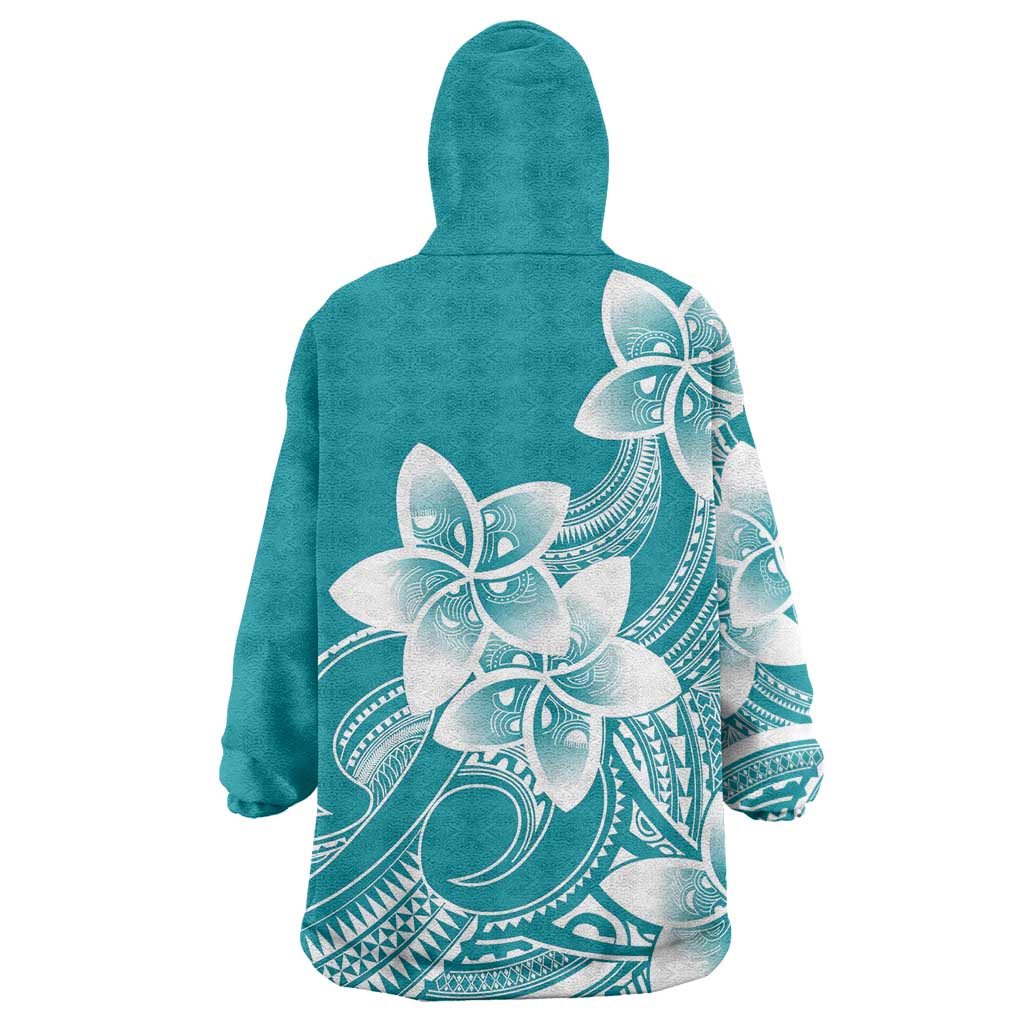 Polynesian Plumeria Flowers Tribal Wearable Blanket Hoodie Pacific Tattoo Teal Style LT9 - Polynesian Pride