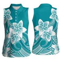 Polynesian Plumeria Flowers Tribal Women Sleeveless Polo Shirt Pacific Tattoo Teal Style LT9 - Polynesian Pride