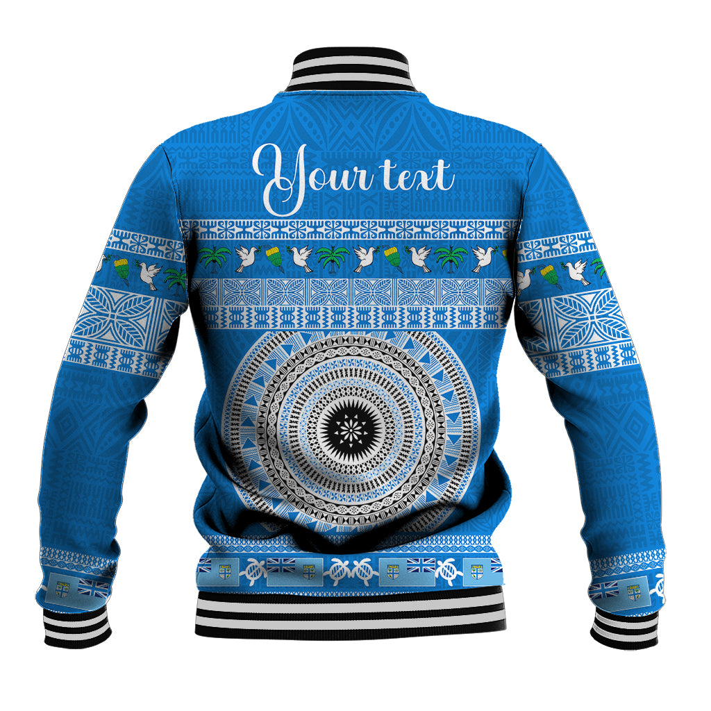 Personalised Fiji Marau Na Kerisimasi Baseball Jacket Merry Christmas Tapa Pattern Blue Style LT9 - Polynesian Pride