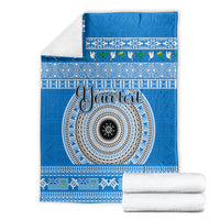 Personalised Fiji Marau Na Kerisimasi Blanket Merry Christmas Tapa Pattern Blue Style LT9 - Polynesian Pride