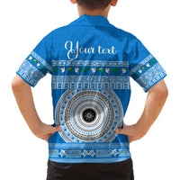 Personalised Fiji Marau Na Kerisimasi Family Matching Off Shoulder Long Sleeve Dress and Hawaiian Shirt Merry Christmas Tapa Pattern Blue Style LT9 - Polynesian Pride