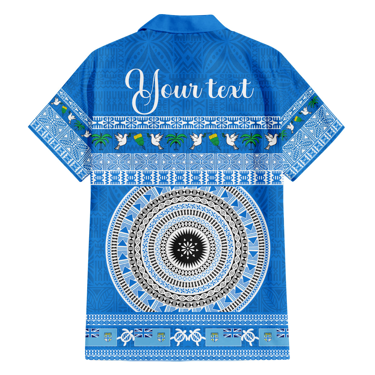 Personalised Fiji Marau Na Kerisimasi Family Matching Off Shoulder Long Sleeve Dress and Hawaiian Shirt Merry Christmas Tapa Pattern Blue Style LT9 - Polynesian Pride