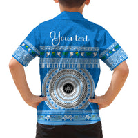 Personalised Fiji Marau Na Kerisimasi Family Matching Short Sleeve Bodycon Dress and Hawaiian Shirt Merry Christmas Tapa Pattern Blue Style LT9 - Polynesian Pride