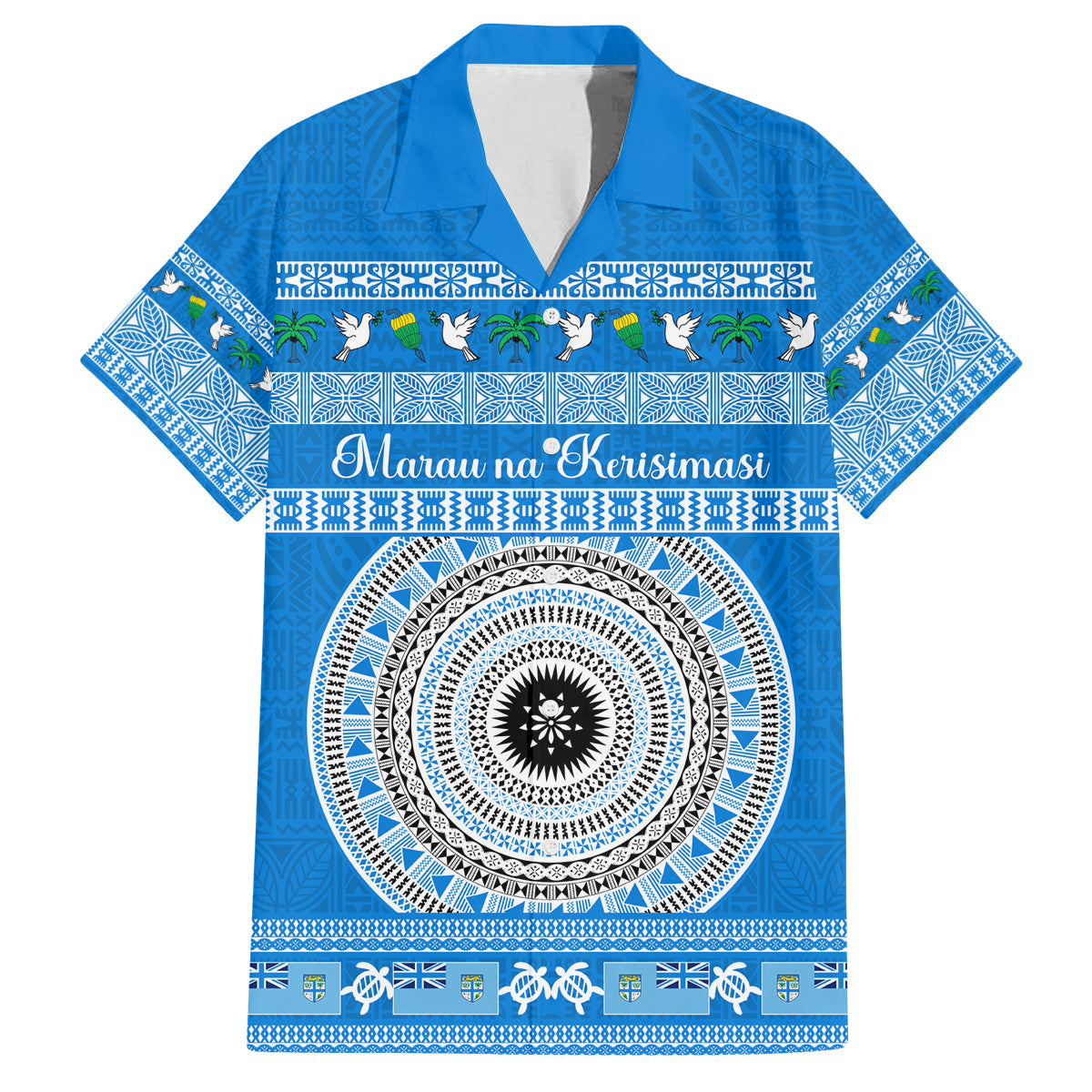 Personalised Fiji Marau Na Kerisimasi Family Matching Summer Maxi Dress and Hawaiian Shirt Merry Christmas Tapa Pattern Blue Style LT9 Dad's Shirt - Short Sleeve Red - Polynesian Pride