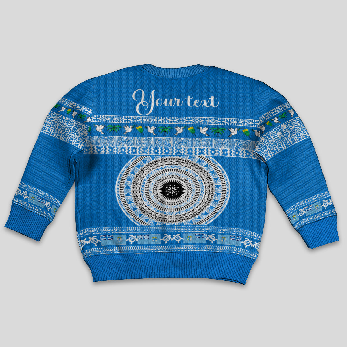 Personalised Fiji Marau Na Kerisimasi Kid Ugly Christmas Sweater Merry Christmas Tapa Pattern Blue Style LT9 - Polynesian Pride