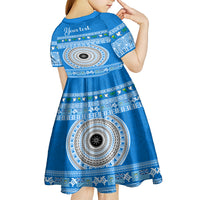 Personalised Fiji Marau Na Kerisimasi Kid Short Sleeve Dress Merry Christmas Tapa Pattern Blue Style LT9 - Polynesian Pride