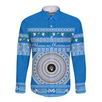 Personalised Fiji Marau Na Kerisimasi Long Sleeve Button Shirt Merry Christmas Tapa Pattern Blue Style LT9 Unisex Red - Polynesian Pride