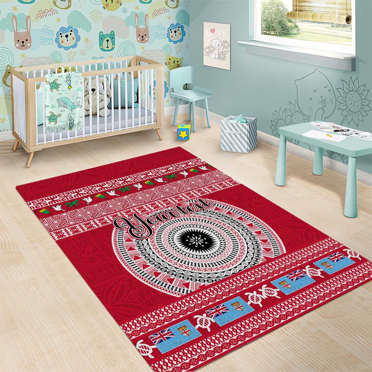 Personalised Fiji Marau Na Kerisimasi Area Rug Merry Christmas Tapa Pattern Red Style LT9 - Polynesian Pride