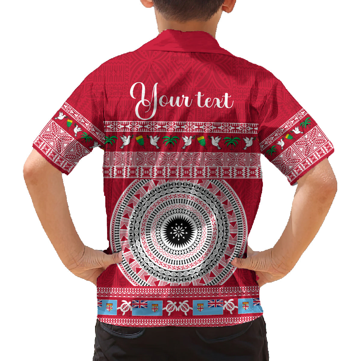 Personalised Fiji Marau Na Kerisimasi Family Matching Off Shoulder Long Sleeve Dress and Hawaiian Shirt Merry Christmas Tapa Pattern Red Style LT9 - Polynesian Pride