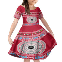 Personalised Fiji Marau Na Kerisimasi Family Matching Off Shoulder Long Sleeve Dress and Hawaiian Shirt Merry Christmas Tapa Pattern Red Style LT9 Daughter's Dress Red - Polynesian Pride