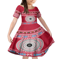 Personalised Fiji Marau Na Kerisimasi Family Matching Short Sleeve Bodycon Dress and Hawaiian Shirt Merry Christmas Tapa Pattern Red Style LT9 Daughter's Dress Red - Polynesian Pride