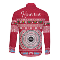 Personalised Fiji Marau Na Kerisimasi Long Sleeve Button Shirt Merry Christmas Tapa Pattern Red Style LT9 - Polynesian Pride
