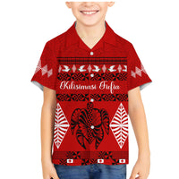 Personalised Tonga Kilisimasi Fiefia Family Matching Mermaid Dress and Hawaiian Shirt Merry Christmas with Turtle Ngatu Pattern LT9 Son's Shirt Red - Polynesian Pride