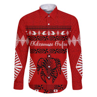 Personalised Tonga Kilisimasi Fiefia Family Matching Summer Maxi Dress and Hawaiian Shirt Merry Christmas with Turtle Ngatu Pattern LT9 Dad's Shirt - Long Sleeve Red - Polynesian Pride