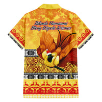 PNG Hamamas Krismas Family Matching Off Shoulder Long Sleeve Dress and Hawaiian Shirt Papua New Guinea Bird Of Paradise Merry Christmas Gold Style LT9 - Polynesian Pride
