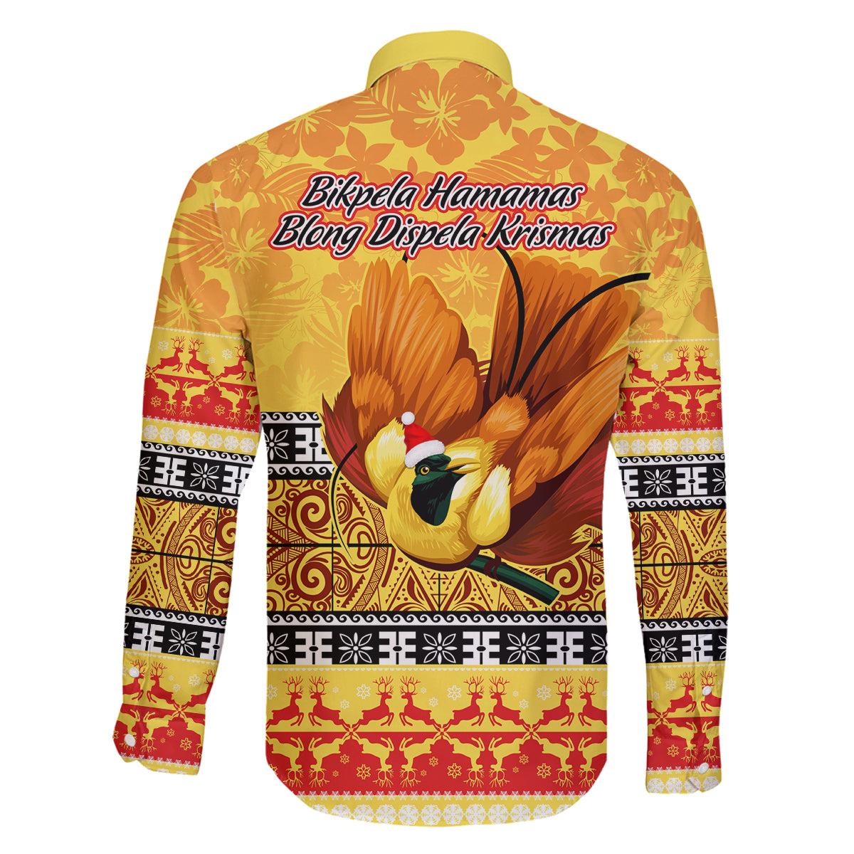 PNG Hamamas Krismas Family Matching Off Shoulder Short Dress and Hawaiian Shirt Papua New Guinea Bird Of Paradise Merry Christmas Gold Style LT9 - Polynesian Pride