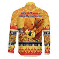 PNG Hamamas Krismas Family Matching Off Shoulder Short Dress and Hawaiian Shirt Papua New Guinea Bird Of Paradise Merry Christmas Gold Style LT9 - Polynesian Pride