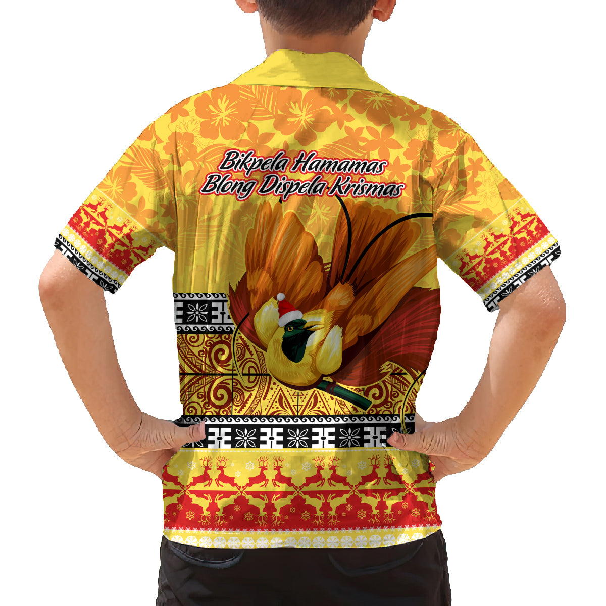 PNG Hamamas Krismas Family Matching Tank Maxi Dress and Hawaiian Shirt Papua New Guinea Bird Of Paradise Merry Christmas Gold Style LT9 - Polynesian Pride