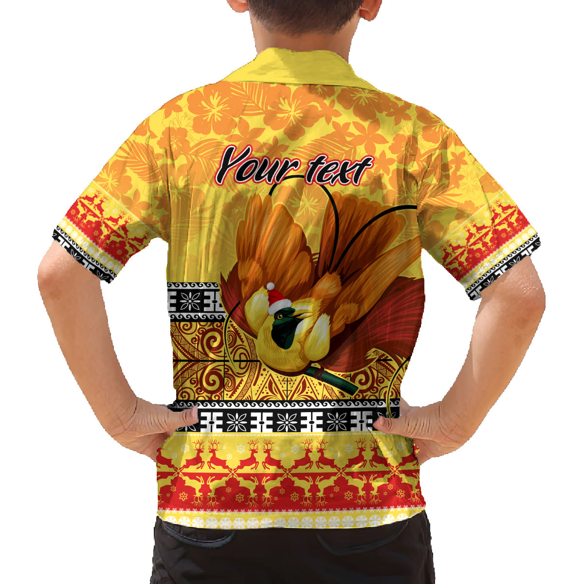 Personalised PNG Hamamas Krismas Family Matching Long Sleeve Bodycon Dress and Hawaiian Shirt Papua New Guinea Bird Of Paradise Merry Christmas Gold Style LT9 - Polynesian Pride