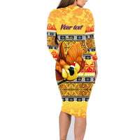 Personalised PNG Hamamas Krismas Family Matching Long Sleeve Bodycon Dress and Hawaiian Shirt Papua New Guinea Bird Of Paradise Merry Christmas Gold Style LT9 - Polynesian Pride