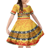 Personalised PNG Hamamas Krismas Family Matching Off Shoulder Long Sleeve Dress and Hawaiian Shirt Papua New Guinea Bird Of Paradise Merry Christmas Gold Style LT9 Daughter's Dress Gold - Polynesian Pride