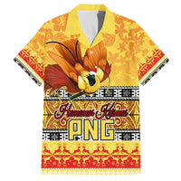Personalised PNG Hamamas Krismas Family Matching Off Shoulder Long Sleeve Dress and Hawaiian Shirt Papua New Guinea Bird Of Paradise Merry Christmas Gold Style LT9 Dad's Shirt - Short Sleeve Gold - Polynesian Pride