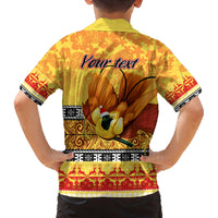 Personalised PNG Hamamas Krismas Family Matching Off Shoulder Short Dress and Hawaiian Shirt Papua New Guinea Bird Of Paradise Merry Christmas Gold Style LT9 - Polynesian Pride