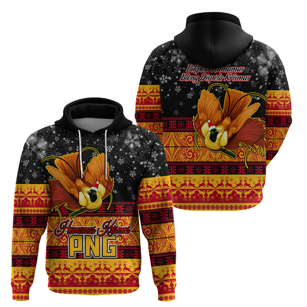 PNG Hamamas Krismas Hoodie Papua New Guinea Bird Of Paradise Merry Christmas Black Style LT9 - Polynesian Pride