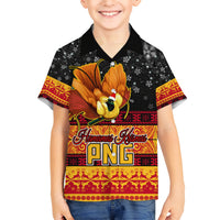 PNG Hamamas Krismas Kid Hawaiian Shirt Papua New Guinea Bird Of Paradise Merry Christmas Black Style LT9 Kid Black - Polynesian Pride