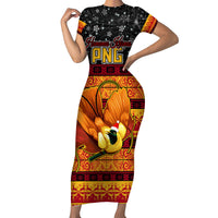PNG Hamamas Krismas Short Sleeve Bodycon Dress Papua New Guinea Bird Of Paradise Merry Christmas Black Style LT9 Long Dress Black - Polynesian Pride