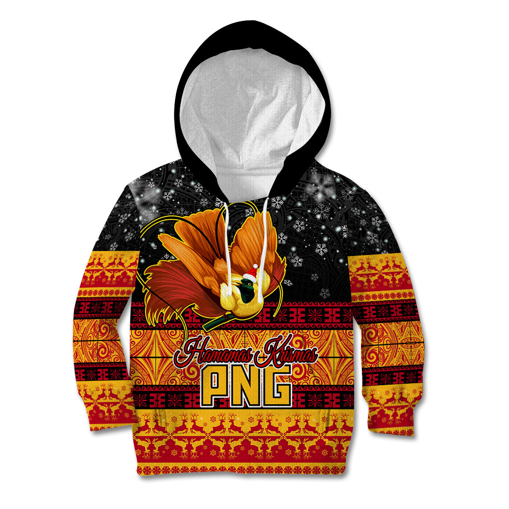 Personalised PNG Hamamas Krismas Kid Hoodie Papua New Guinea Bird Of Paradise Merry Christmas Black Style LT9 Hoodie Black - Polynesian Pride