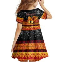 Personalised PNG Hamamas Krismas Kid Short Sleeve Dress Papua New Guinea Bird Of Paradise Merry Christmas Black Style LT9 - Polynesian Pride