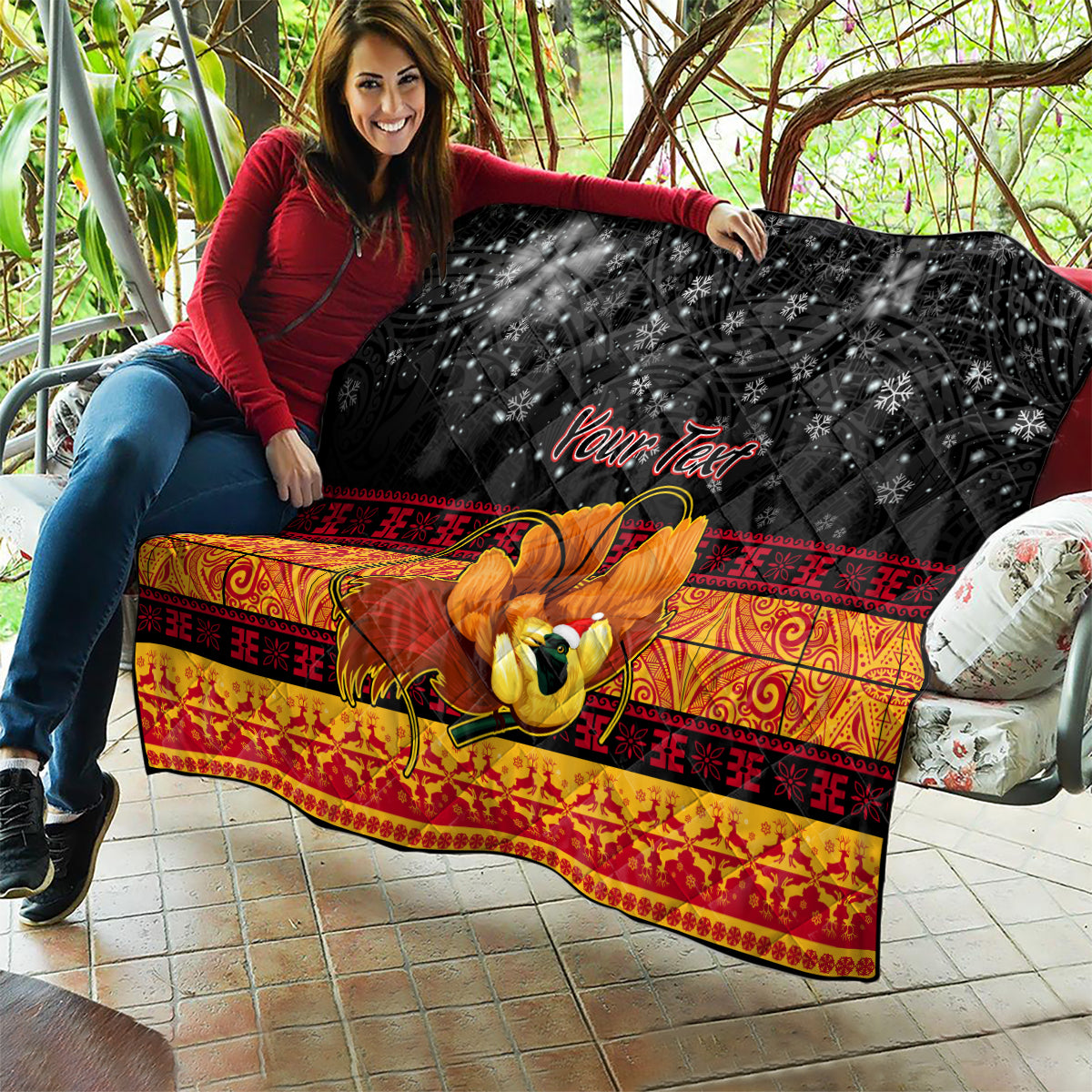Personalised PNG Hamamas Krismas Quilt Papua New Guinea Bird Of Paradise Merry Christmas Black Style LT9 - Polynesian Pride