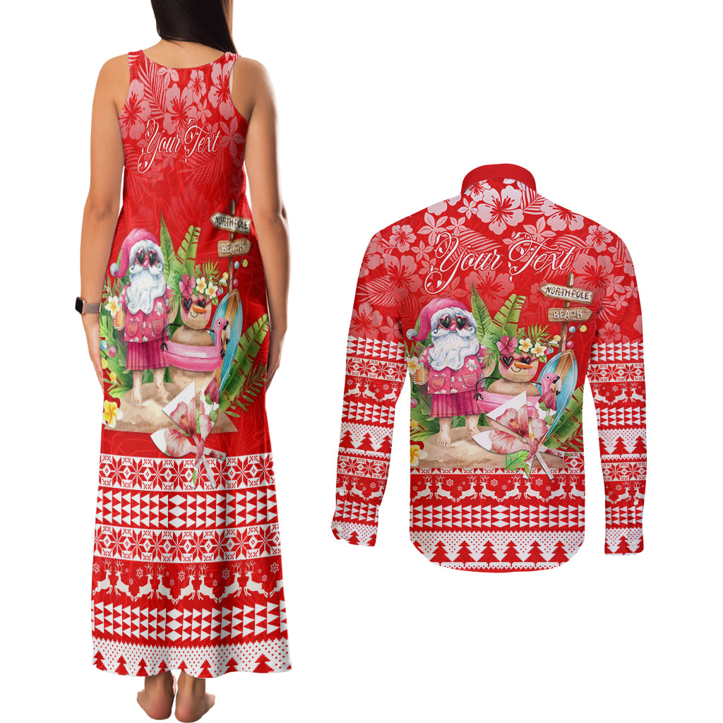 Personalised Hawaii Mele Kalikimaka Couples Matching Tank Maxi Dress and Long Sleeve Button Shirt Santa Beach Merry Christmas LT9 - Polynesian Pride