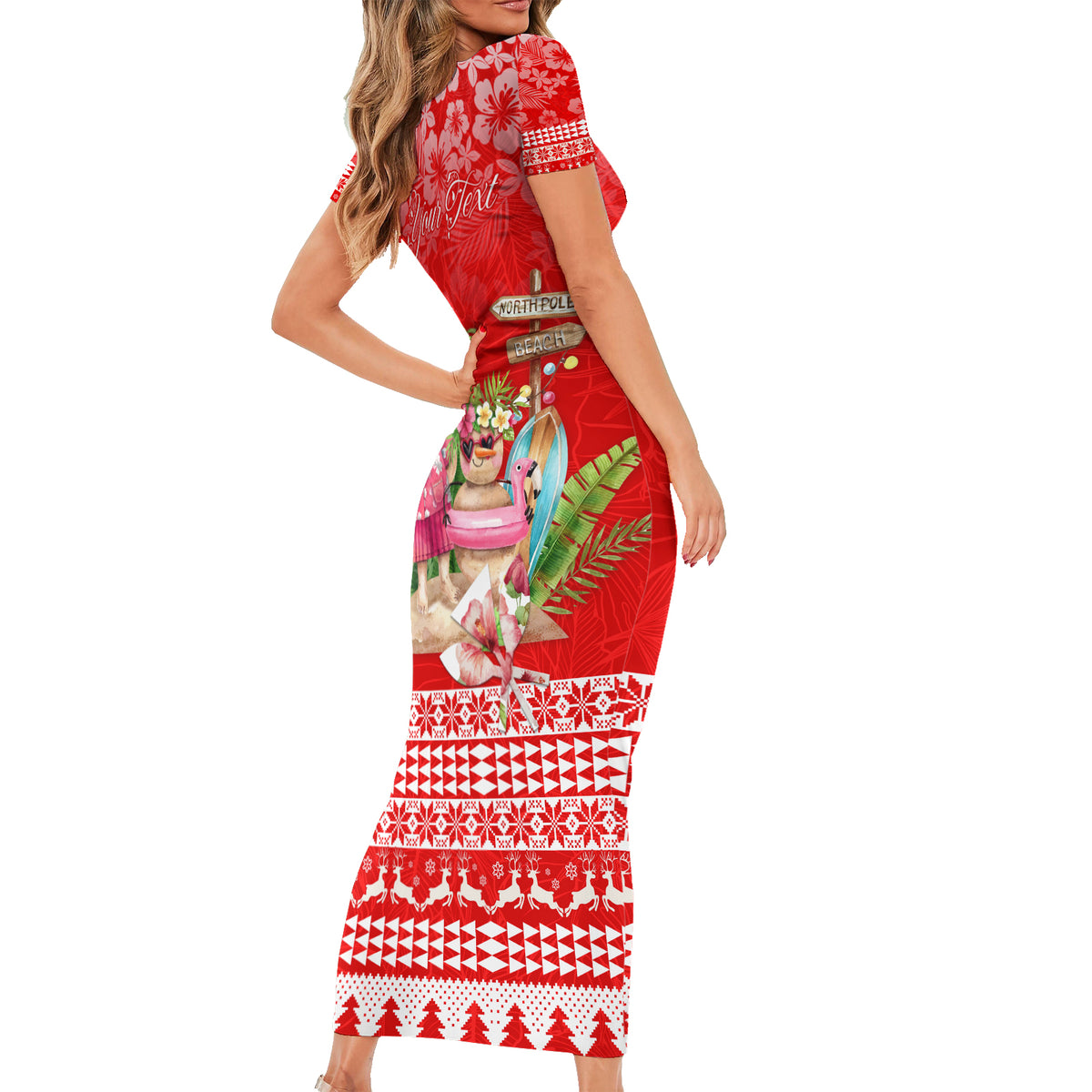 Personalised Hawaii Mele Kalikimaka Short Sleeve Bodycon Dress Santa Beach Merry Christmas LT9 - Polynesian Pride