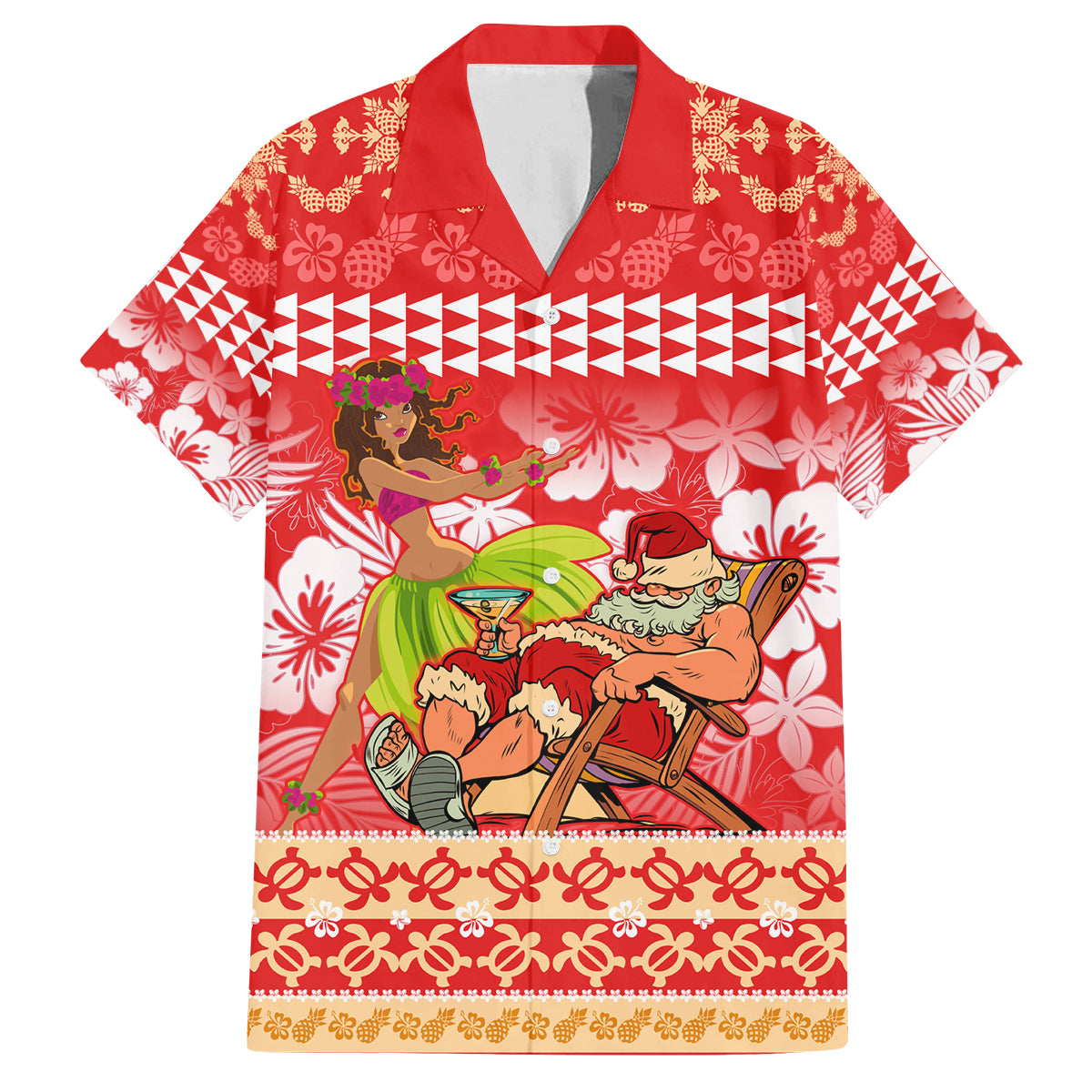 Hawaii Mele Kalikimaka Family Matching Tank Maxi Dress and Hawaiian Shirt Santa Claus and Hula Dancing Merry Christmas LT9 Dad's Shirt - Short Sleeve Red - Polynesian Pride