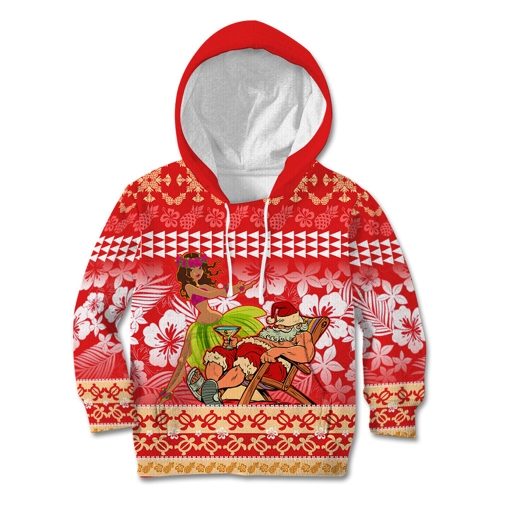 Personalised Hawaii Mele Kalikimaka Kid Hoodie Santa Claus and Hula Dancing Merry Christmas LT9 Hoodie Red - Polynesian Pride