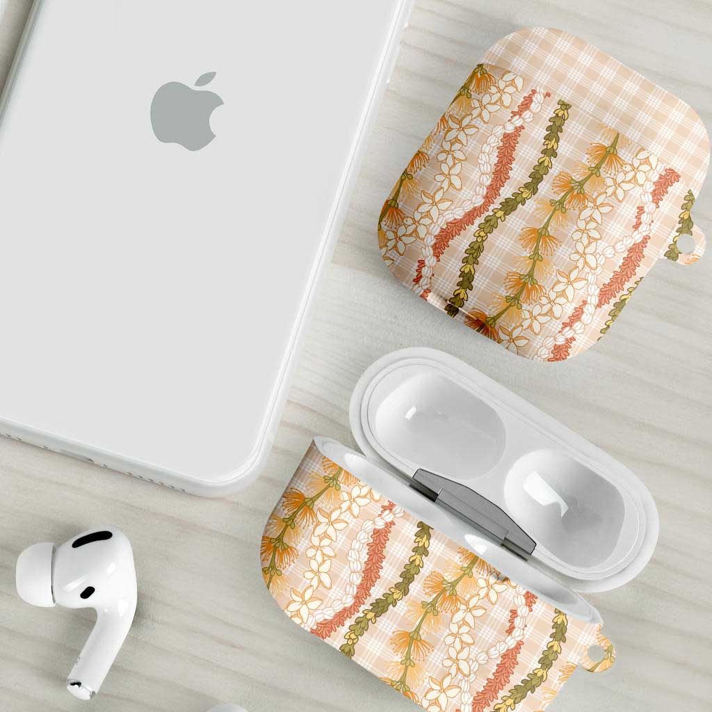 Hawaiian Ohia Lehua Lei AirPods Case Plaid Palaka Ahiehie Pattern - Polynesian Pride