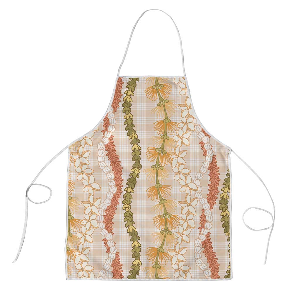 Hawaiian Ohia Lehua Lei Apron Plaid Palaka Ahiehie Pattern LT9 Beige - Polynesian Pride