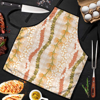 Hawaiian Ohia Lehua Lei Apron Plaid Palaka Ahiehie Pattern LT9 Beige - Polynesian Pride