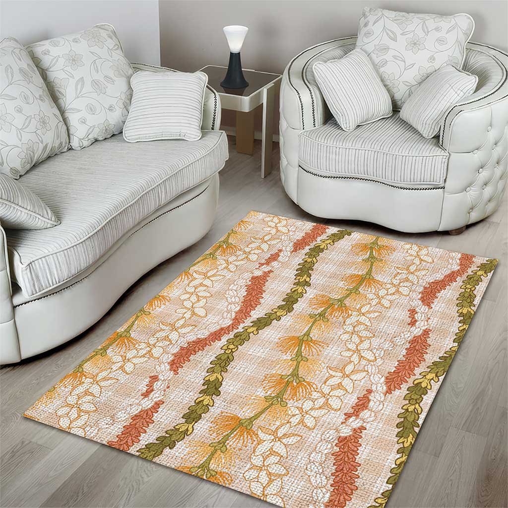 Hawaiian Ohia Lehua Lei Area Rug Plaid Palaka Ahiehie Pattern - Polynesian Pride