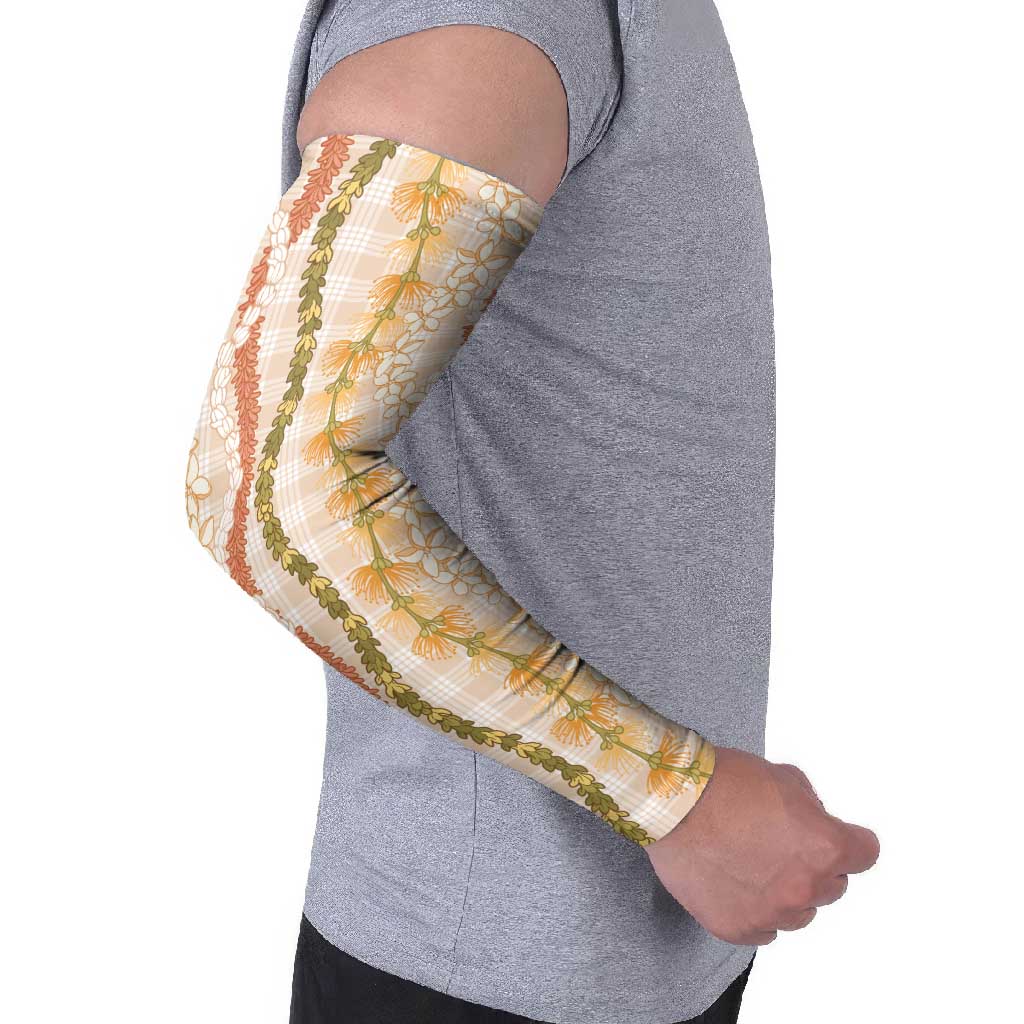 Hawaiian Ohia Lehua Lei Arm Sleeves Plaid Palaka Ahiehie Pattern - Polynesian Pride