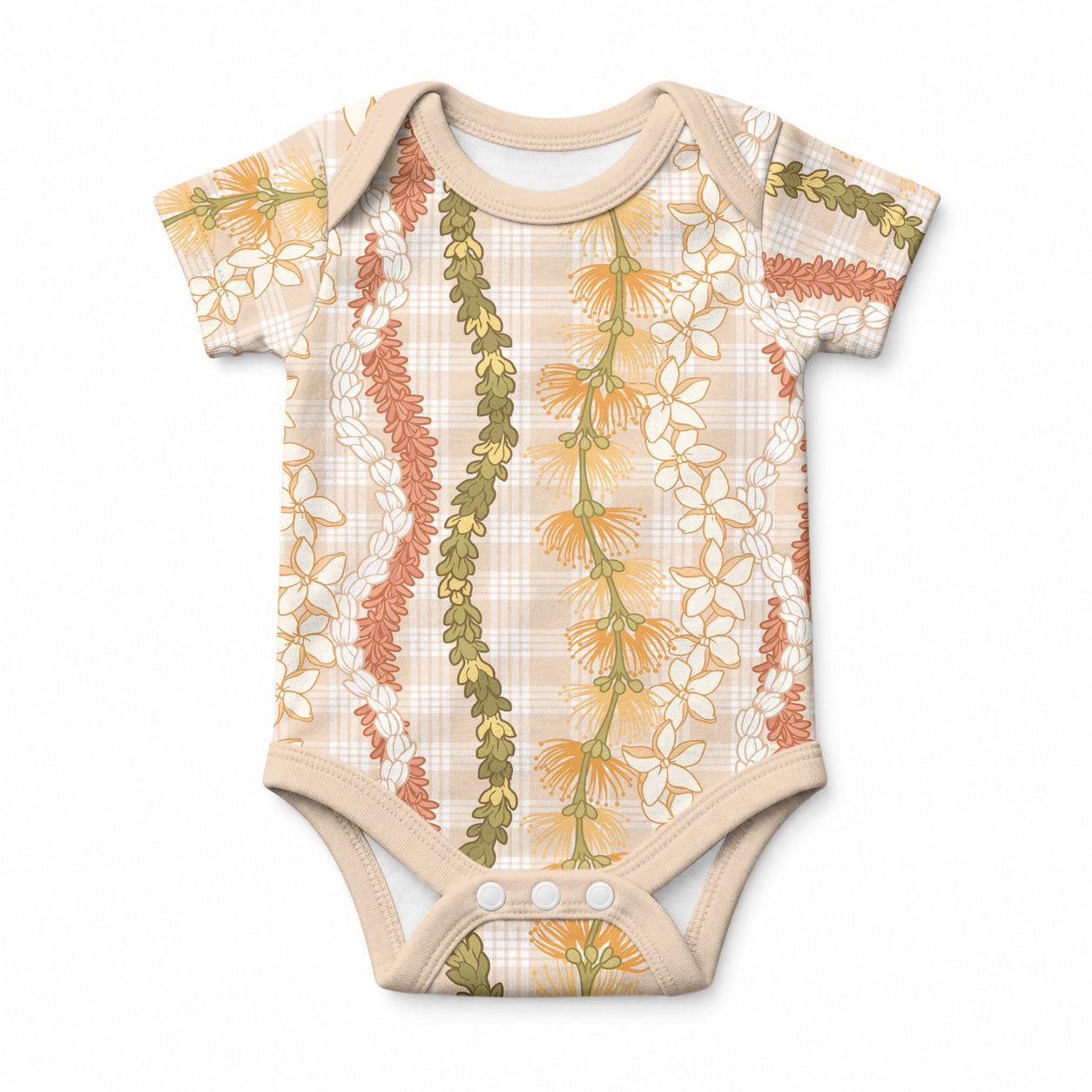 Hawaiian Ohia Lehua Lei Baby Onesie Plaid Palaka Ahiehie Pattern