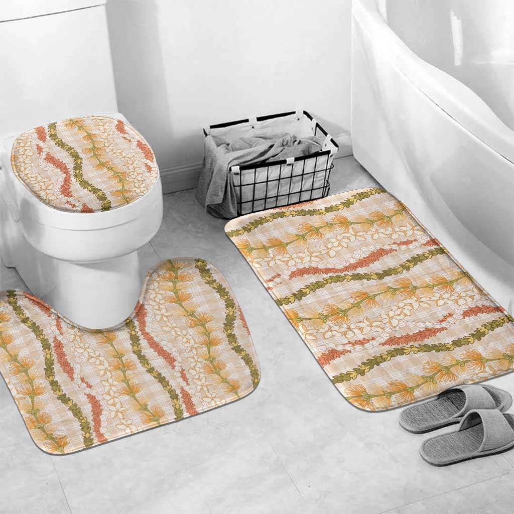 Hawaiian Ohia Lehua Lei Bathroom Set Plaid Palaka Ahiehie Pattern - Polynesian Pride