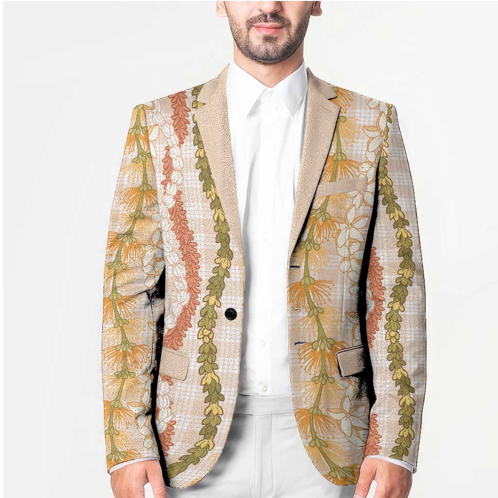 Hawaiian Ohia Lehua Lei Blazer Plaid Palaka Ahiehie Pattern - Polynesian Pride
