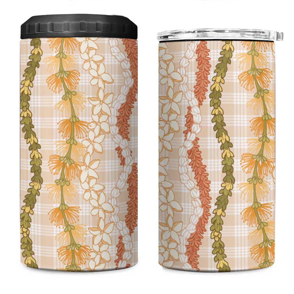 Hawaiian Ohia Lehua Lei 4 in 1 Can Cooler Tumbler Plaid Palaka Ahiehie Pattern LT9 One Size: 16 oz Beige - Polynesian Pride
